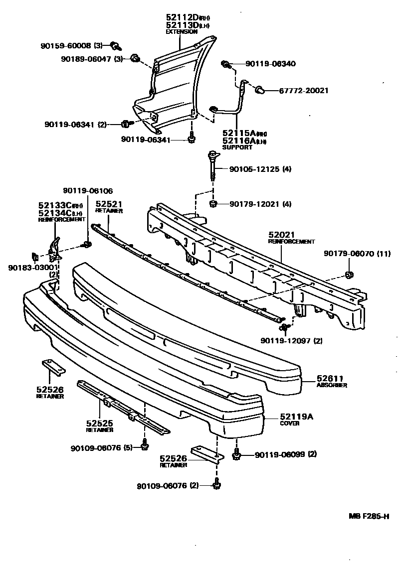 Toyota COROLLA 前保险杠及附件 EPC diagram — MBF285H