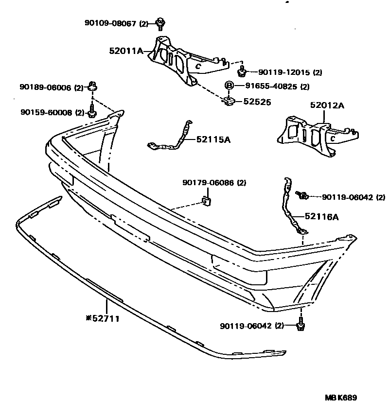 Toyota COROLLA 前保险杠及附件 EPC diagram — MBK689
