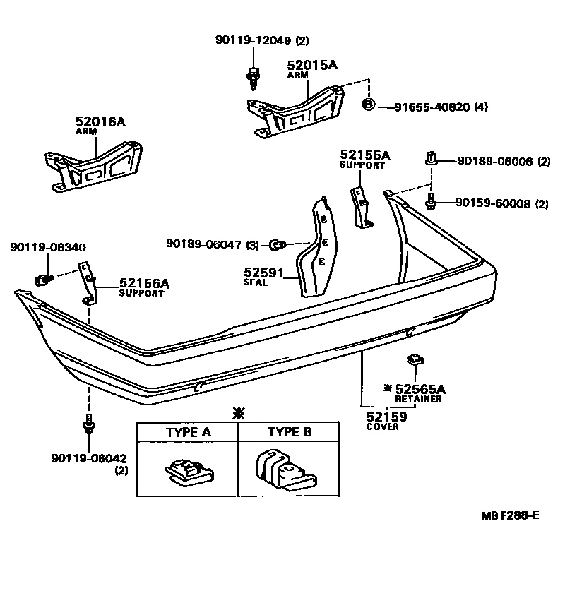 Toyota COROLLA 后保险杠及附件 EPC diagram — MBF288E