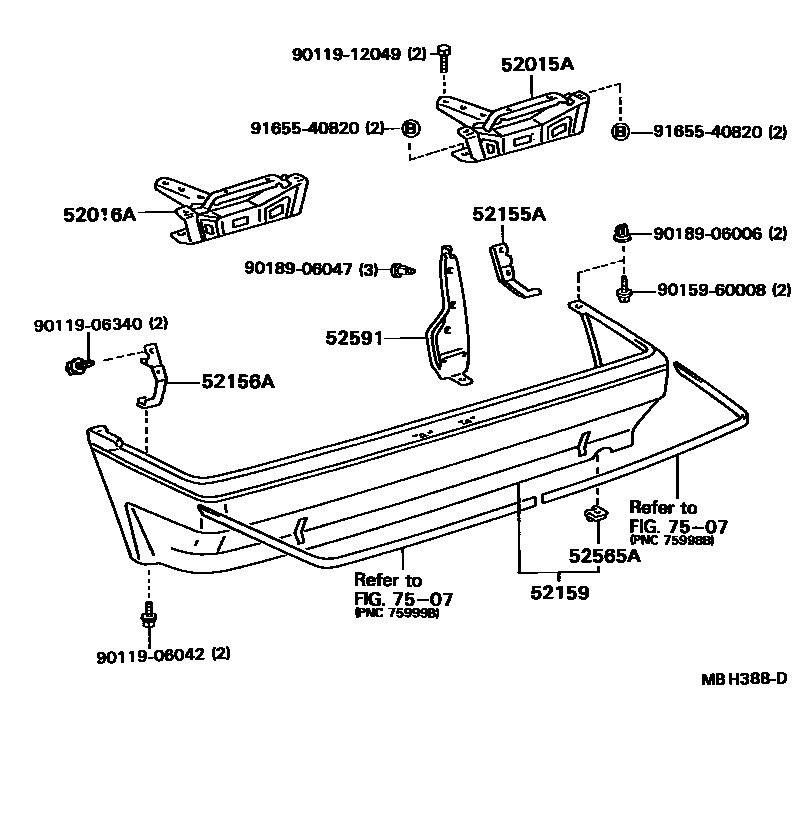 Toyota COROLLA 后保险杠及附件 EPC diagram — MBH388D