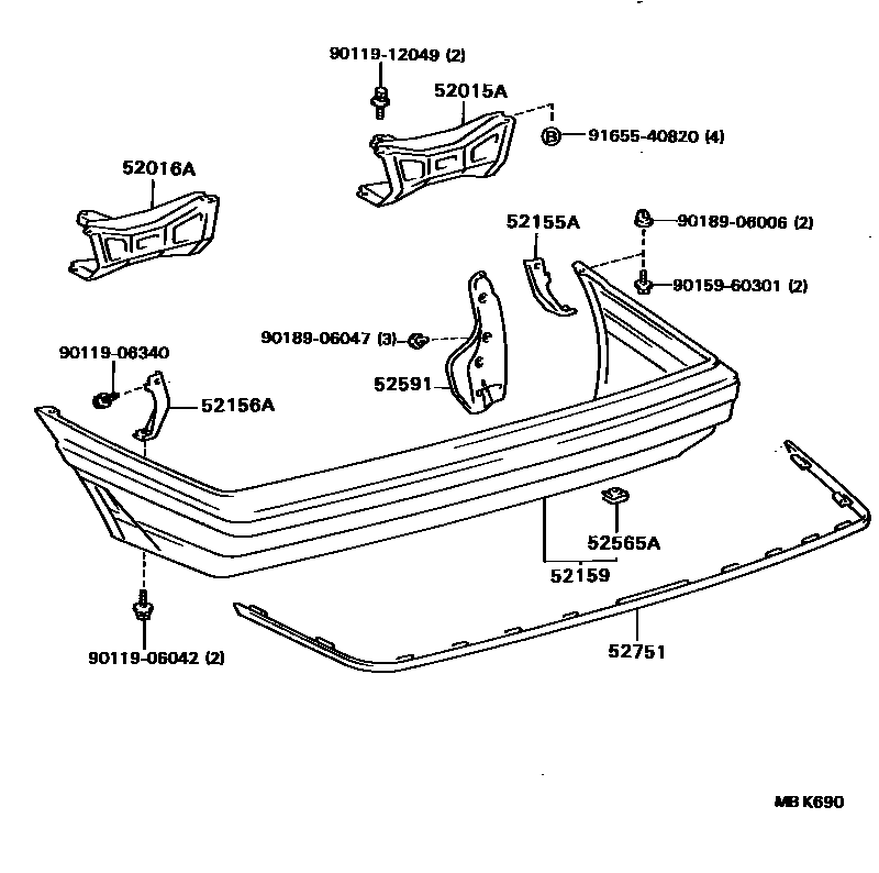 Toyota COROLLA 后保险杠及附件 EPC diagram — MBK690