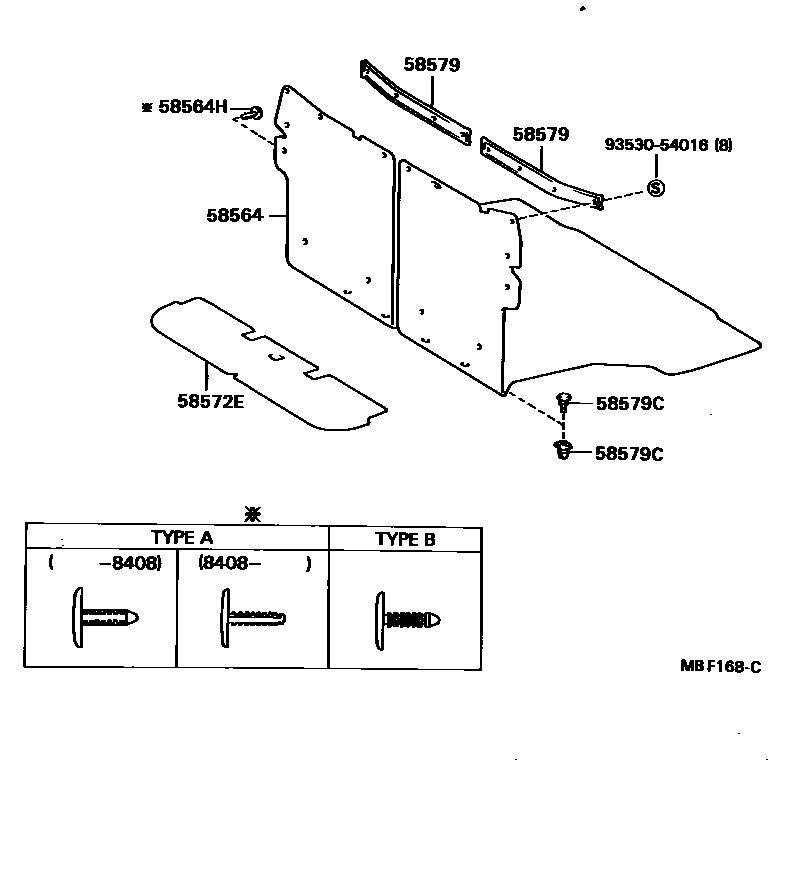 Toyota COROLLA 地板垫和地毯 EPC diagram — MBF168C