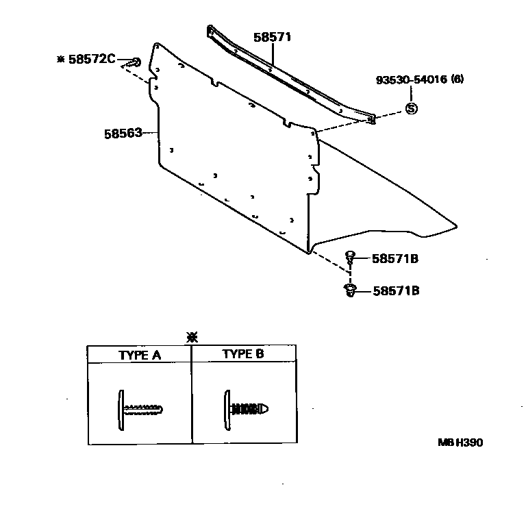 Toyota COROLLA 地板垫和地毯 EPC diagram — MBH390