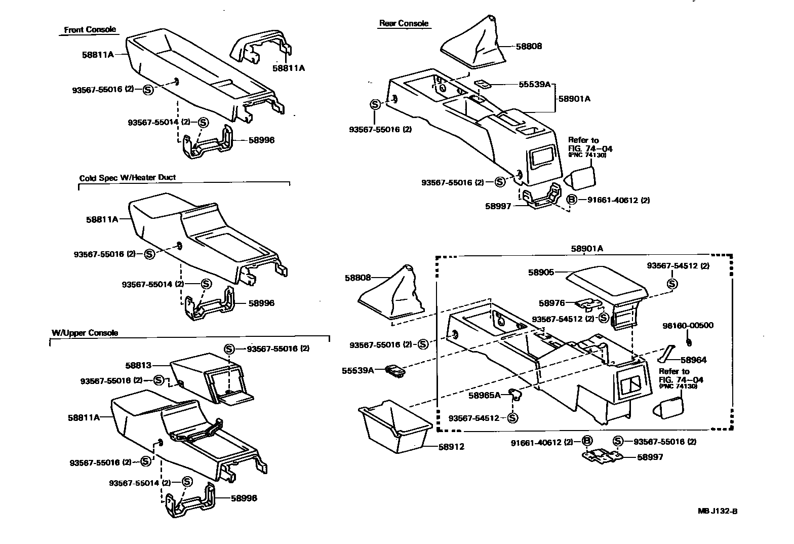 Toyota COROLLA 中央扶手箱和支架 EPC diagram — MBJ132B