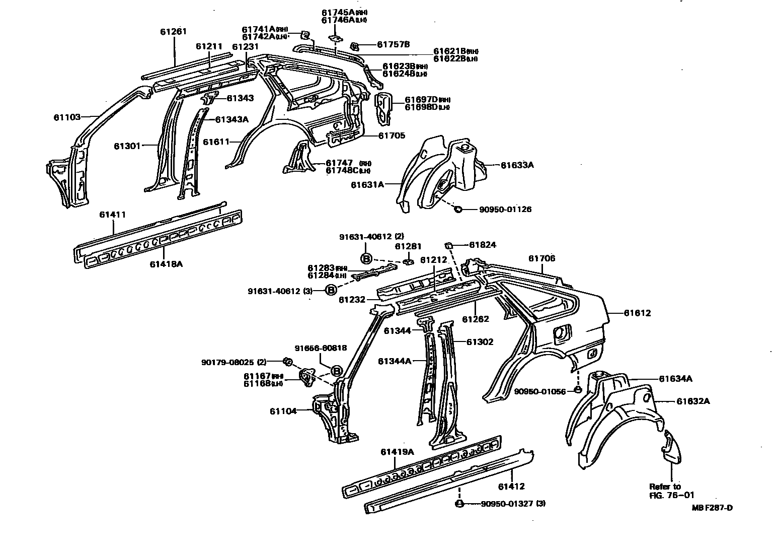 Toyota COROLLA 侧梁 EPC diagram — MBF287D