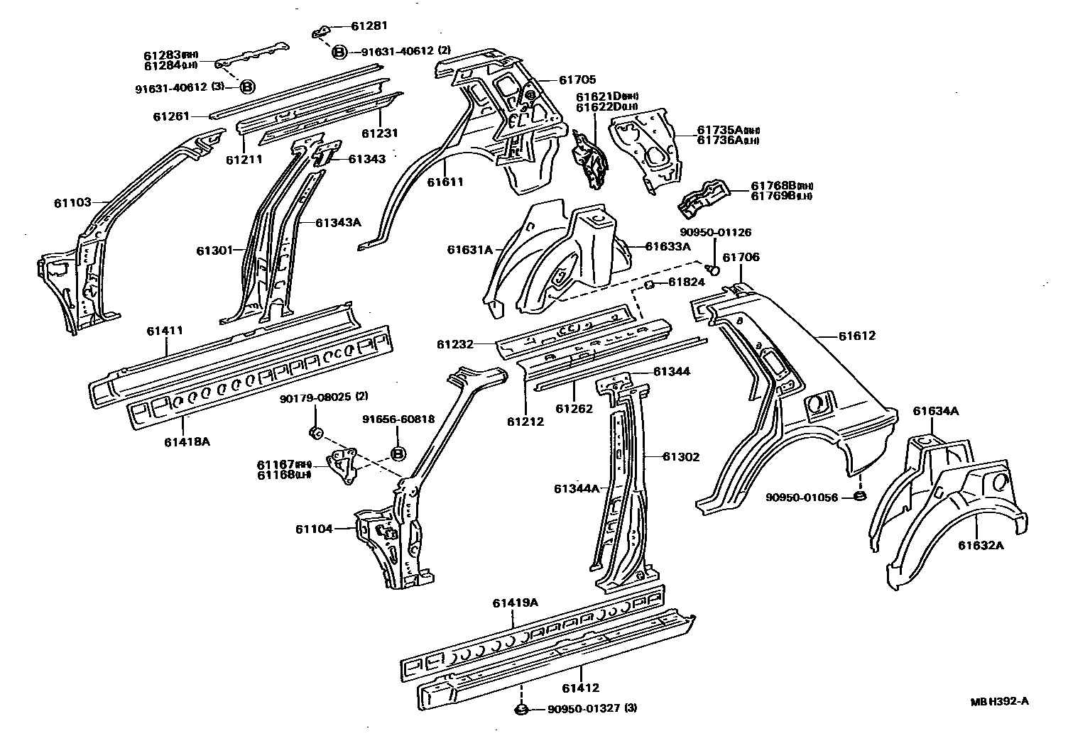 Toyota COROLLA 侧梁 EPC diagram — MBH392A