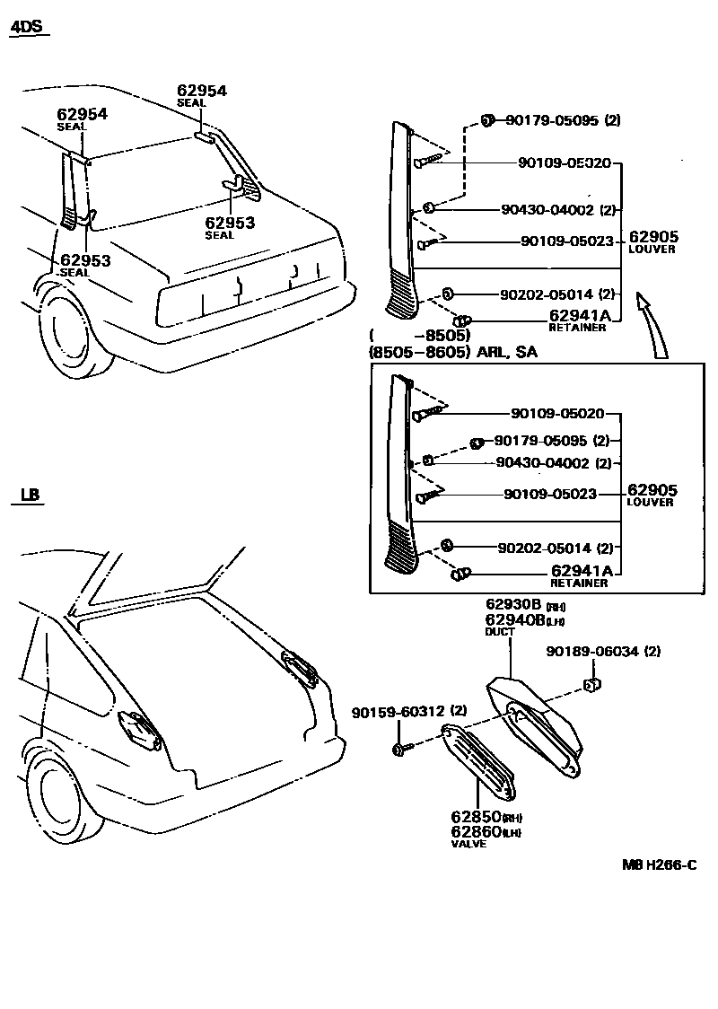 Toyota COROLLA 车侧通风装置 EPC diagram — MBH266C
