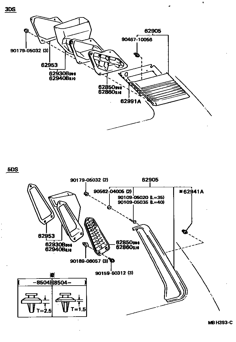 Toyota COROLLA 车侧通风装置 EPC diagram — MBH393C