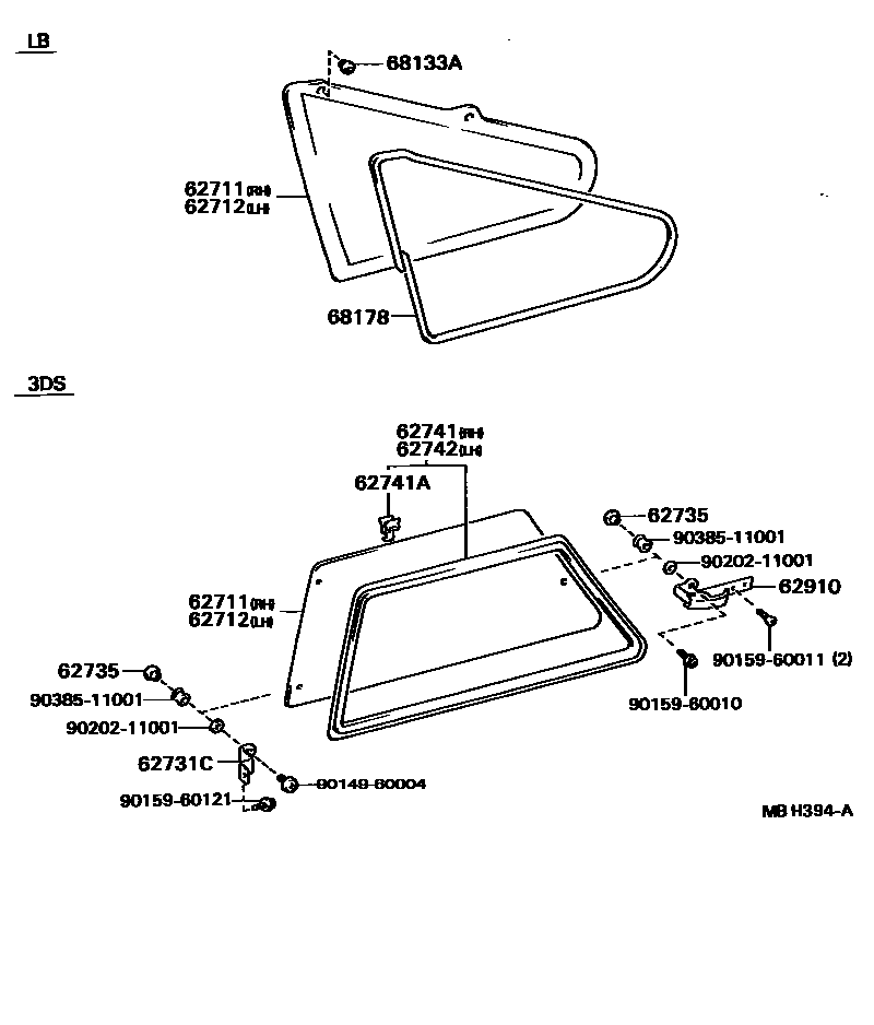 Toyota COROLLA 角窗 EPC diagram — MBH394A
