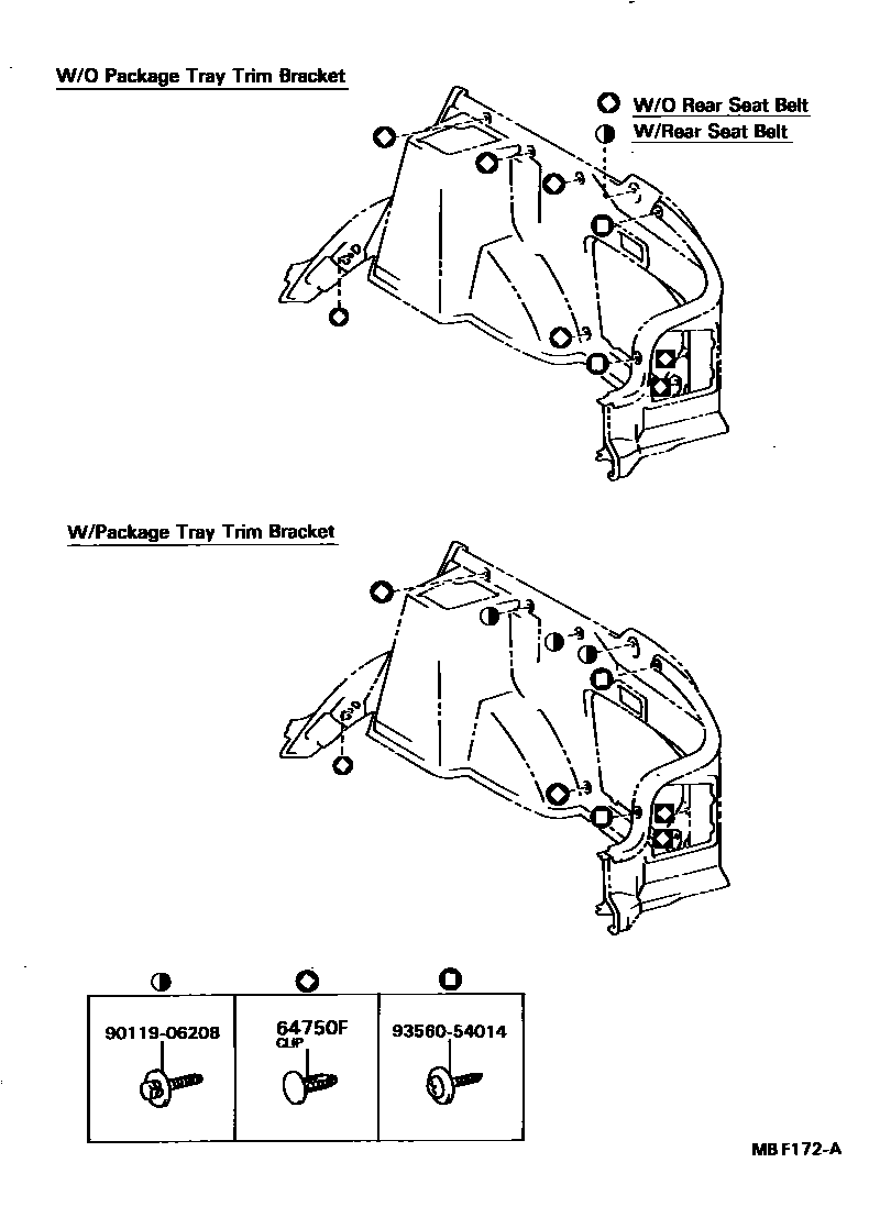 Toyota COROLLA 底板和底板装饰罩 EPC diagram — MBF172A
