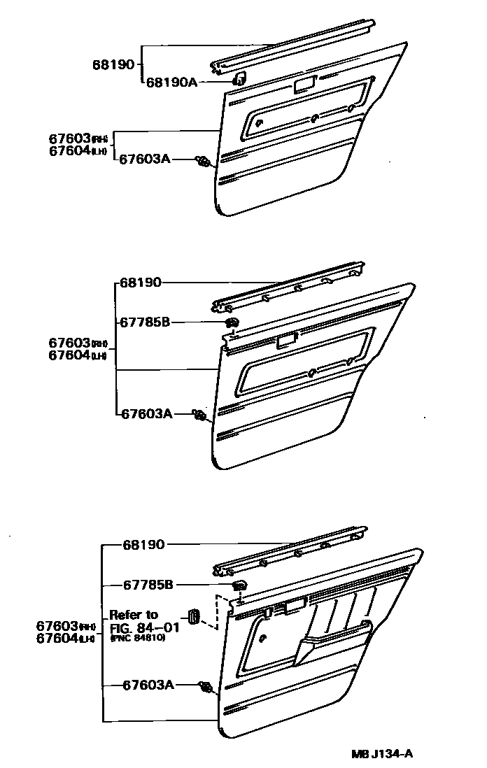 Toyota COROLLA 后门板和后门玻璃 EPC diagram — MBJ134A