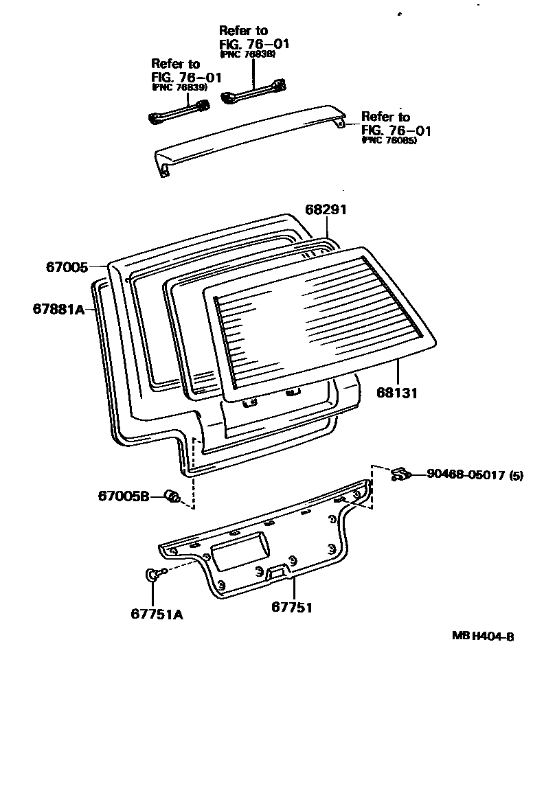Toyota COROLLA 背门板和背门玻璃 EPC diagram — MBH404B