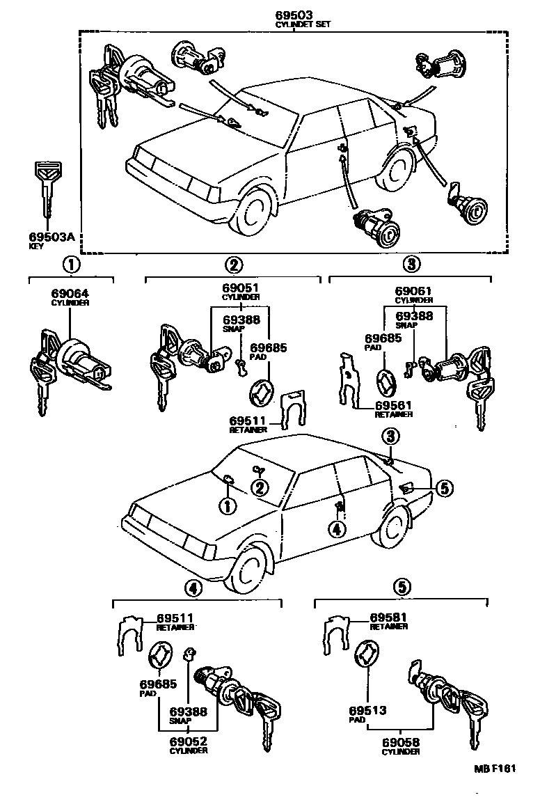 Toyota COROLLA 锁芯组件 EPC diagram — MBF161