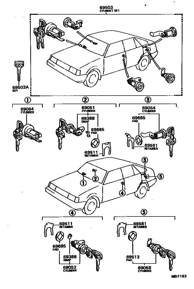Toyota COROLLA 锁芯组件 EPC diagram — MBF163