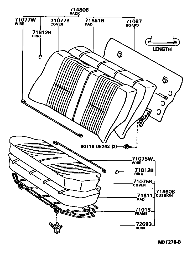 Toyota COROLLA 后排座椅和座椅滑轨 EPC diagram — MBF278B