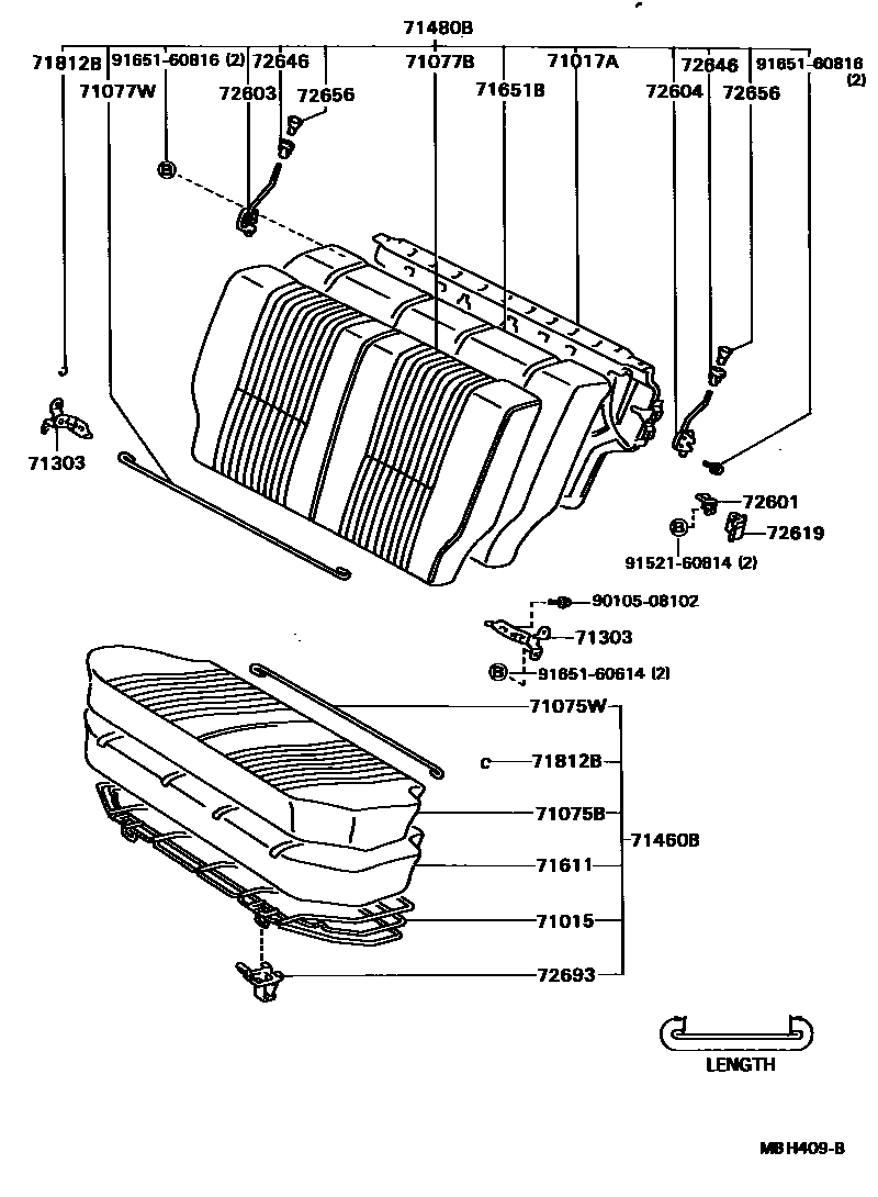 Toyota COROLLA 后排座椅和座椅滑轨 EPC diagram — MBH409B