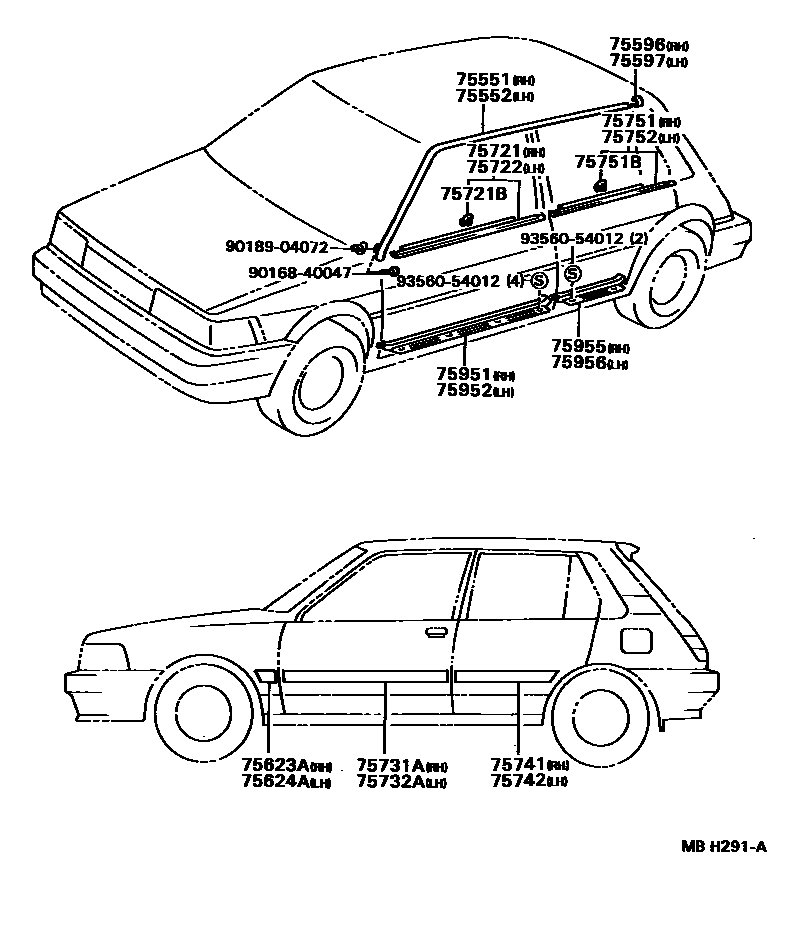Toyota COROLLA 侧防护条 EPC diagram — MBH291A