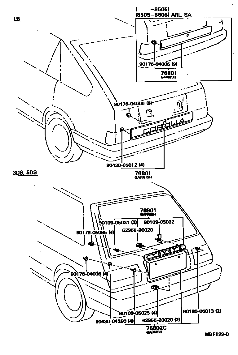Toyota COROLLA 后防护条 EPC diagram — MBF199D