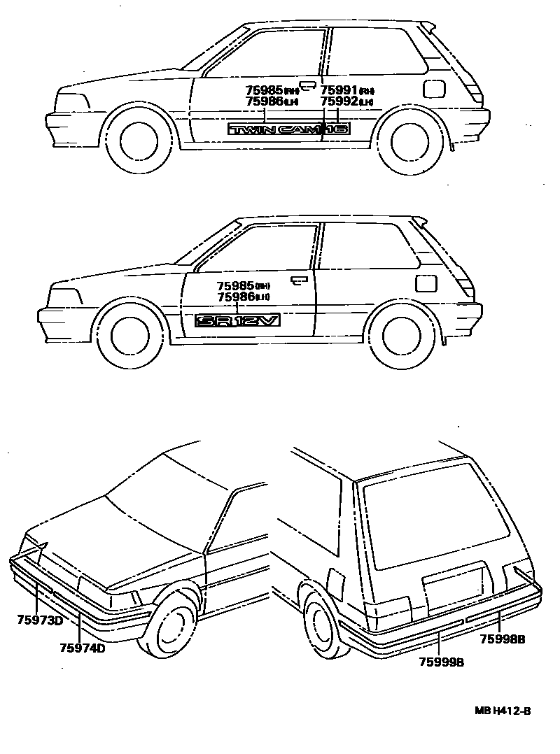 Toyota COROLLA 车身镶条 EPC diagram — MBH412B