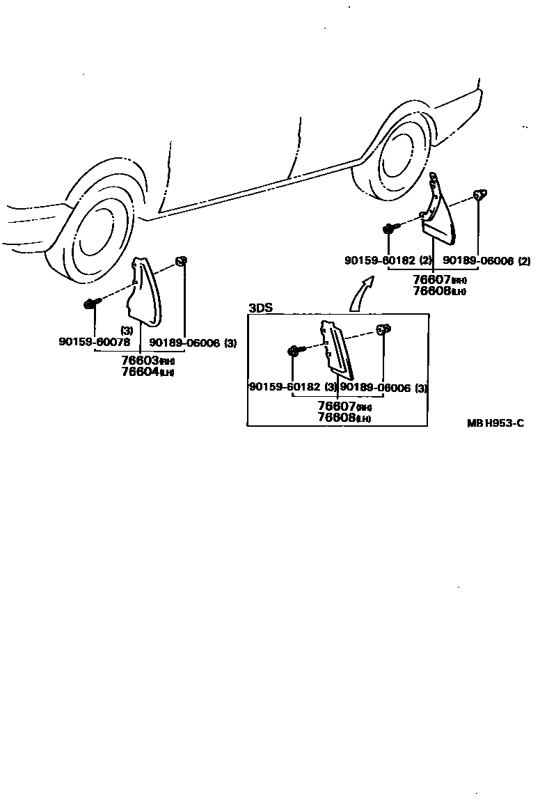 Toyota COROLLA 挡泥板和扰流板 EPC diagram — MBH953C
