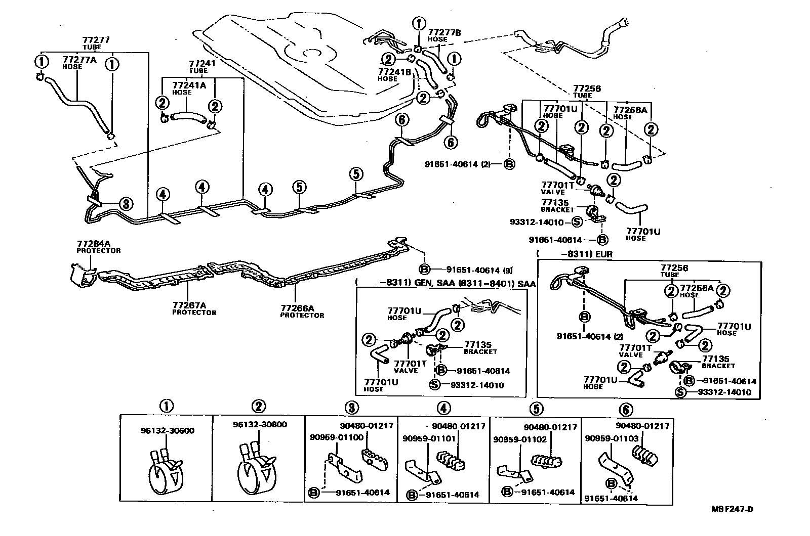 Toyota COROLLA 燃油箱和燃油管 EPC diagram — MBF247D