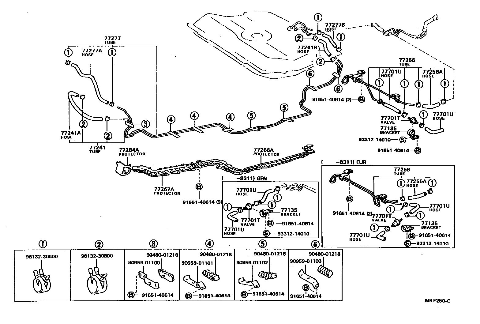 Toyota COROLLA 燃油箱和燃油管 EPC diagram — MBF250C