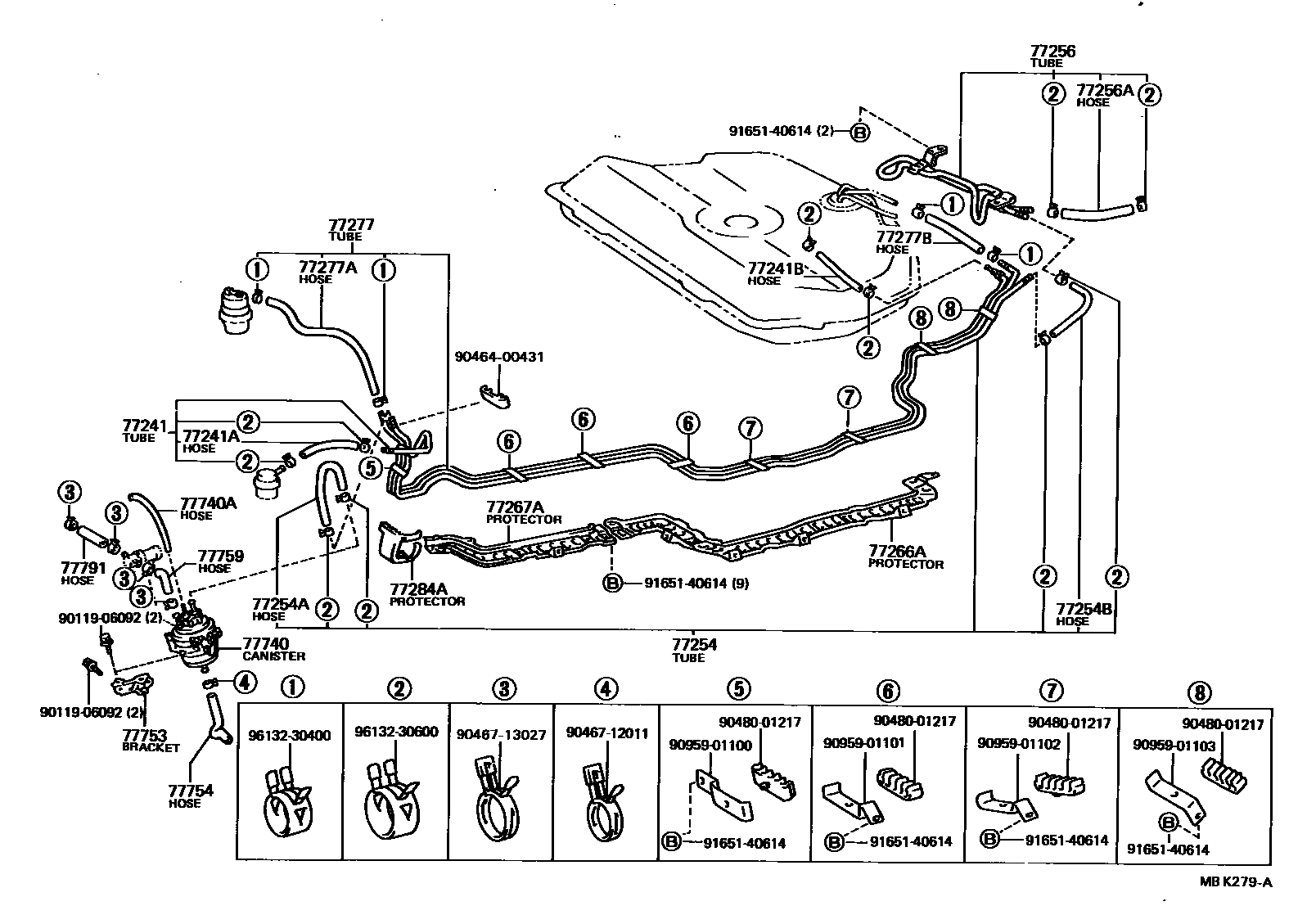 Toyota COROLLA 燃油箱和燃油管 EPC diagram — MBK279A