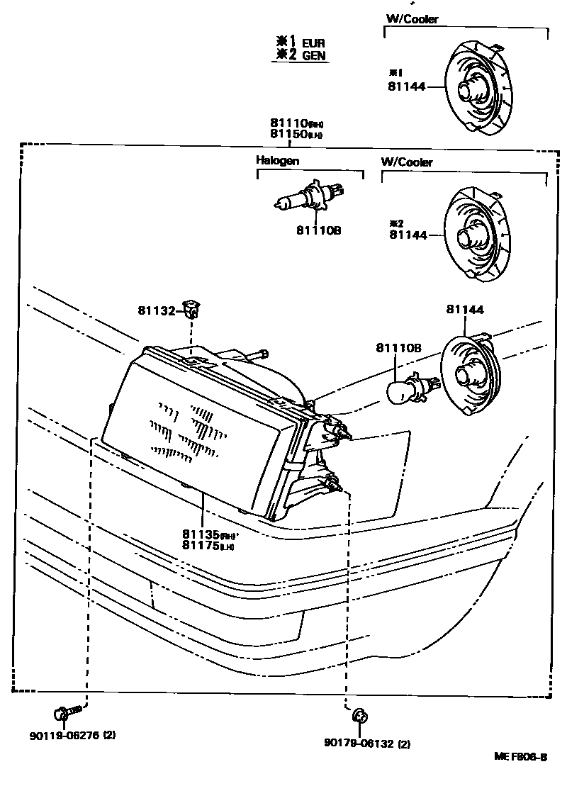 Toyota COROLLA Headlamp EPC diagram — MEF806B
