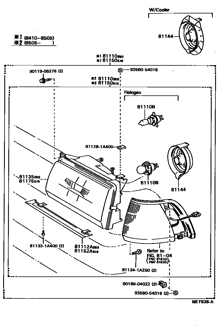 Toyota COROLLA Headlamp EPC diagram — MEF838A