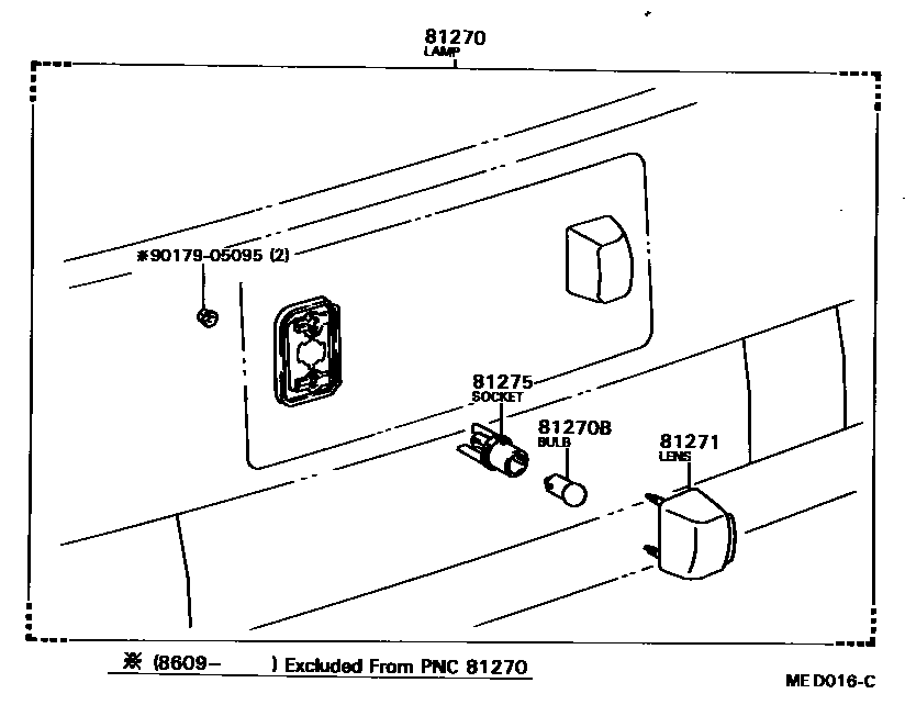 Toyota COROLLA 后牌照灯 EPC diagram — MED016C
