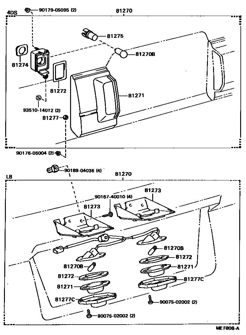 Toyota COROLLA 后牌照灯 EPC diagram — MEF808A