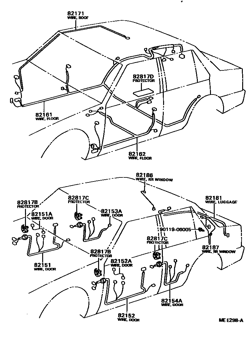 Toyota COROLLA 线束和卡夹 EPC diagram — MEE298A