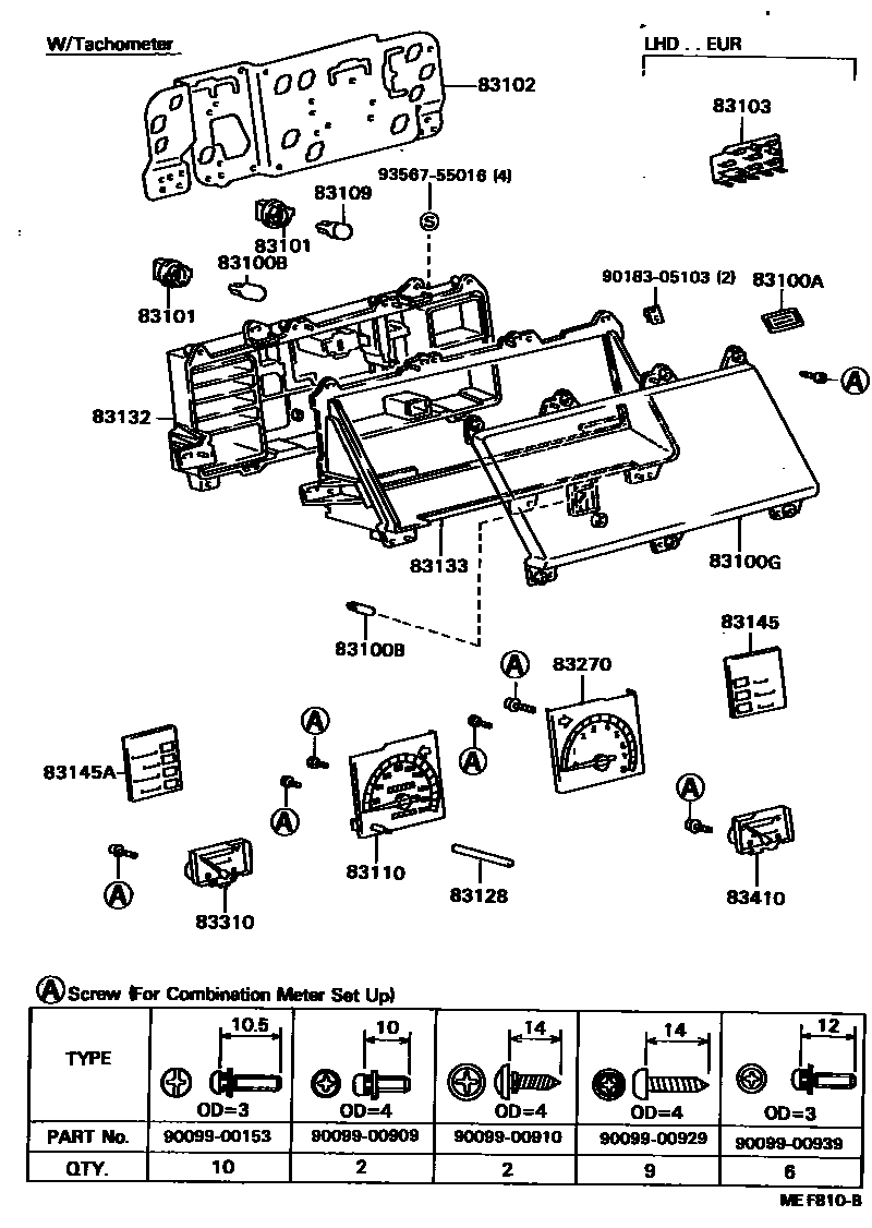 Toyota COROLLA 仪表 EPC diagram — MEF810B