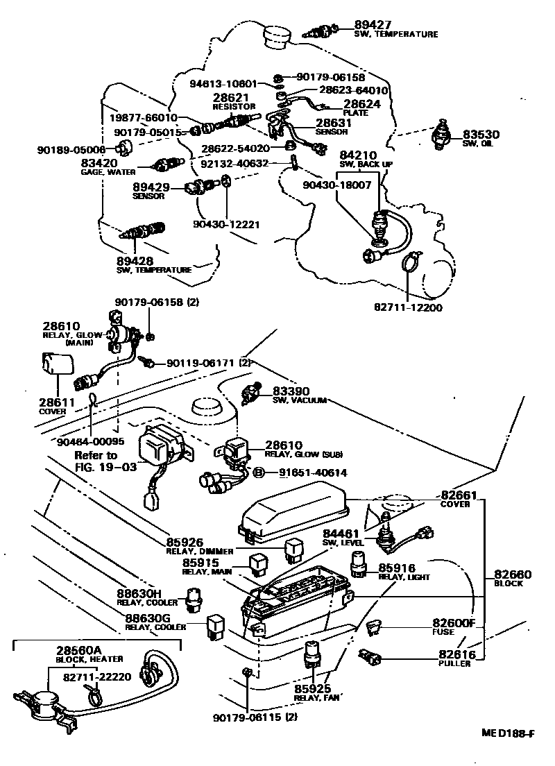 Toyota COROLLA 开关和继电器和ECU EPC diagram — MED188F
