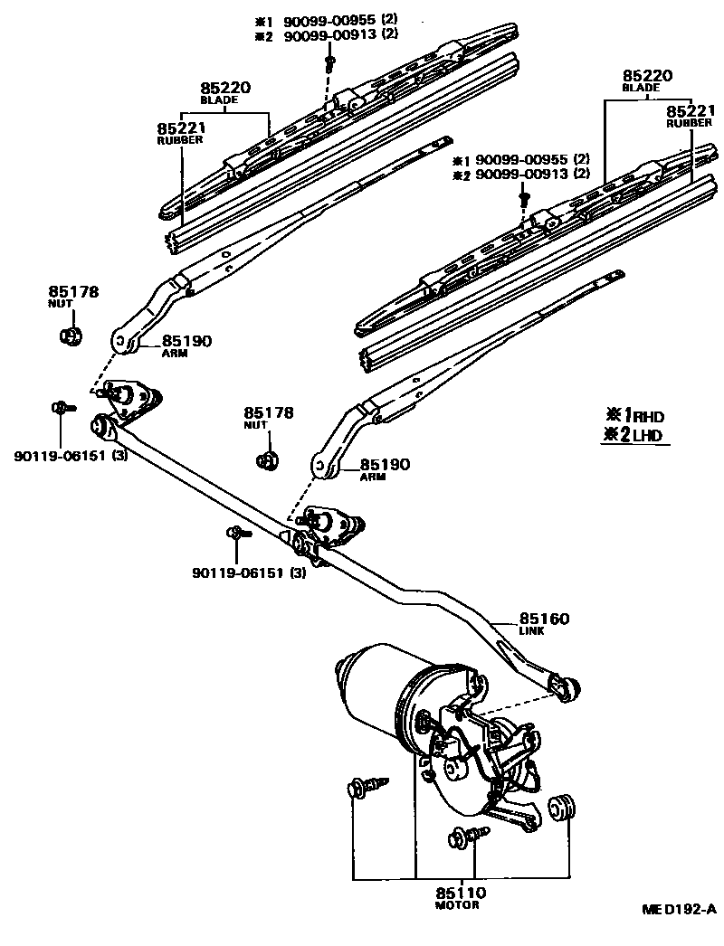Toyota COROLLA 挡风玻璃刮水器 EPC diagram — MED192A