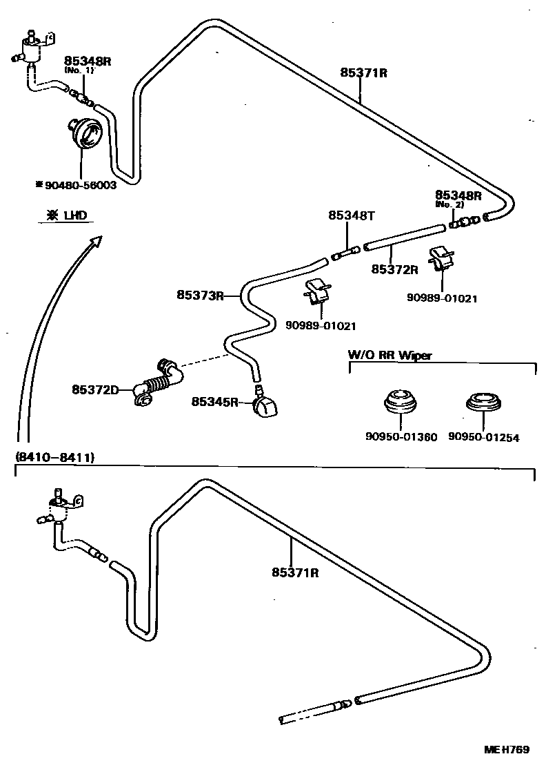 Toyota COROLLA 后清洗器 EPC diagram — MEH769