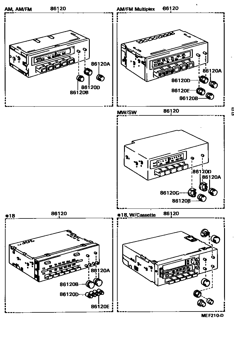 Toyota COROLLA 收音机、放大器和冷凝器 EPC diagram — MEF210D