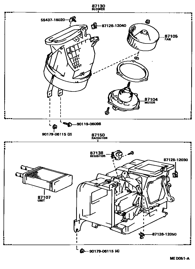 Toyota COROLLA 暖风和空调系统 - 加热装置和鼓风机 EPC diagram — MED051A