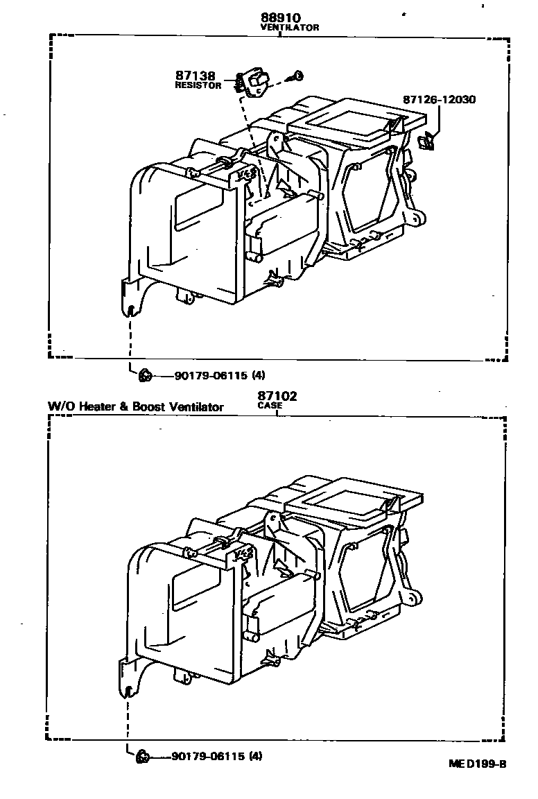 Toyota COROLLA 暖风和空调系统 - 加热装置和鼓风机 EPC diagram — MED199B