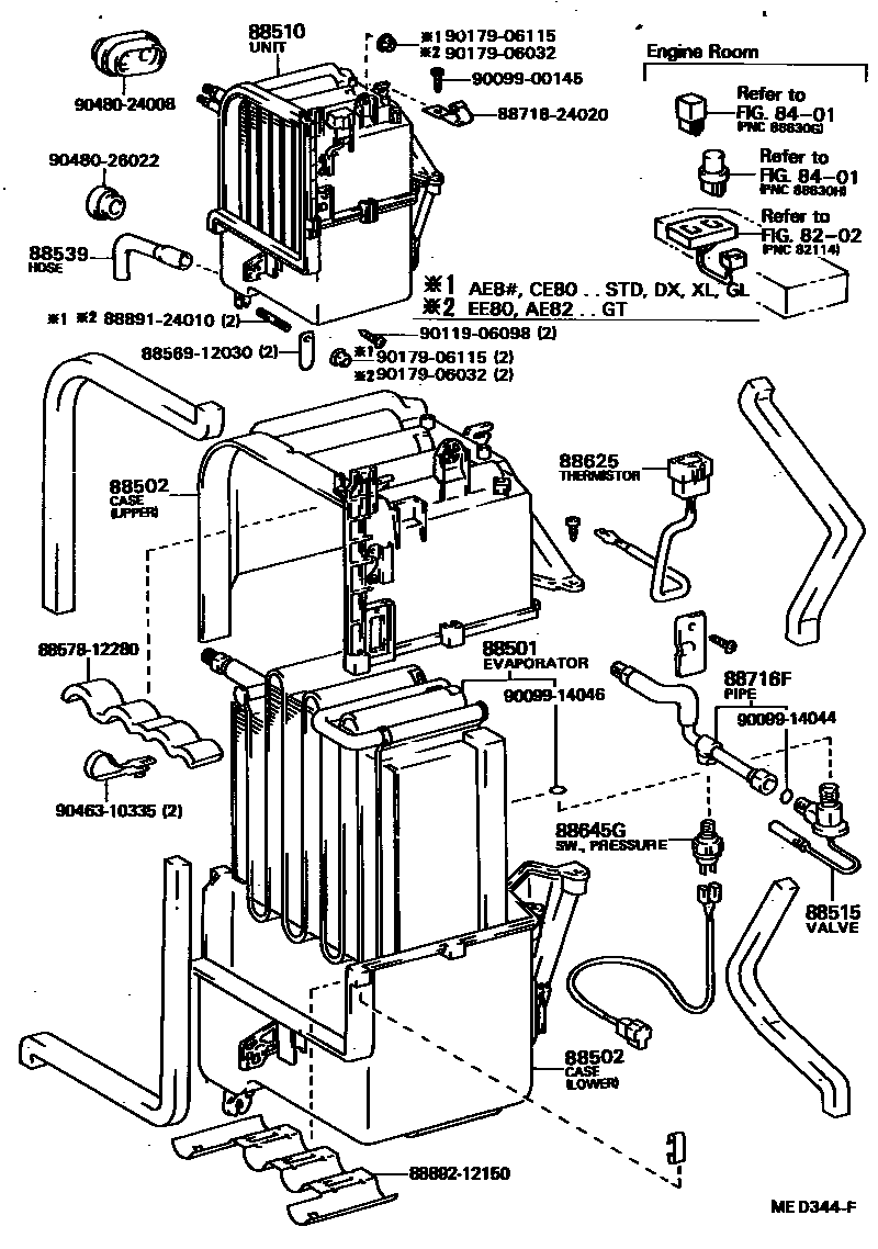 Toyota COROLLA 暖风和空调系统 - 冷却器组件 EPC diagram — MED344F