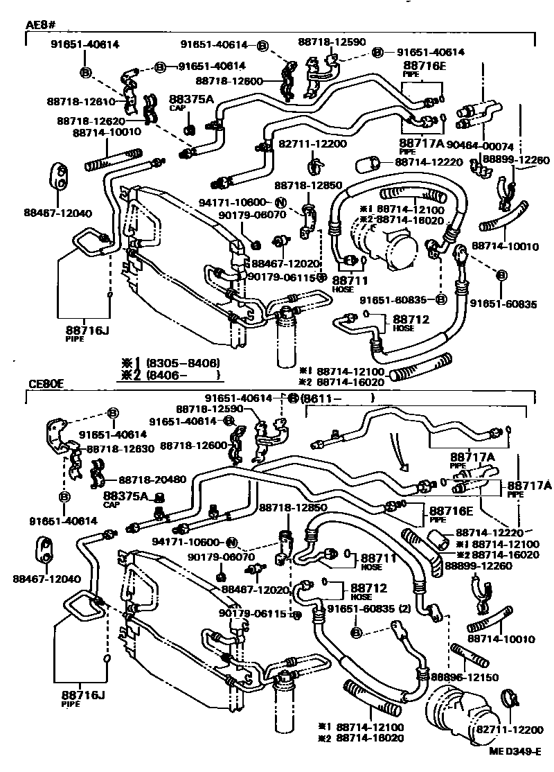 Toyota COROLLA Heating & Air Conditioning - Cooler Piping EPC diagram — MED349E