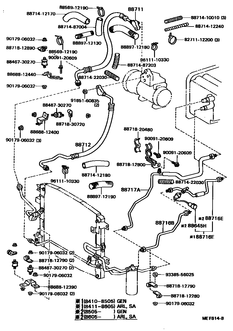 Toyota COROLLA Heating & Air Conditioning - Cooler Piping EPC diagram — MEF814B