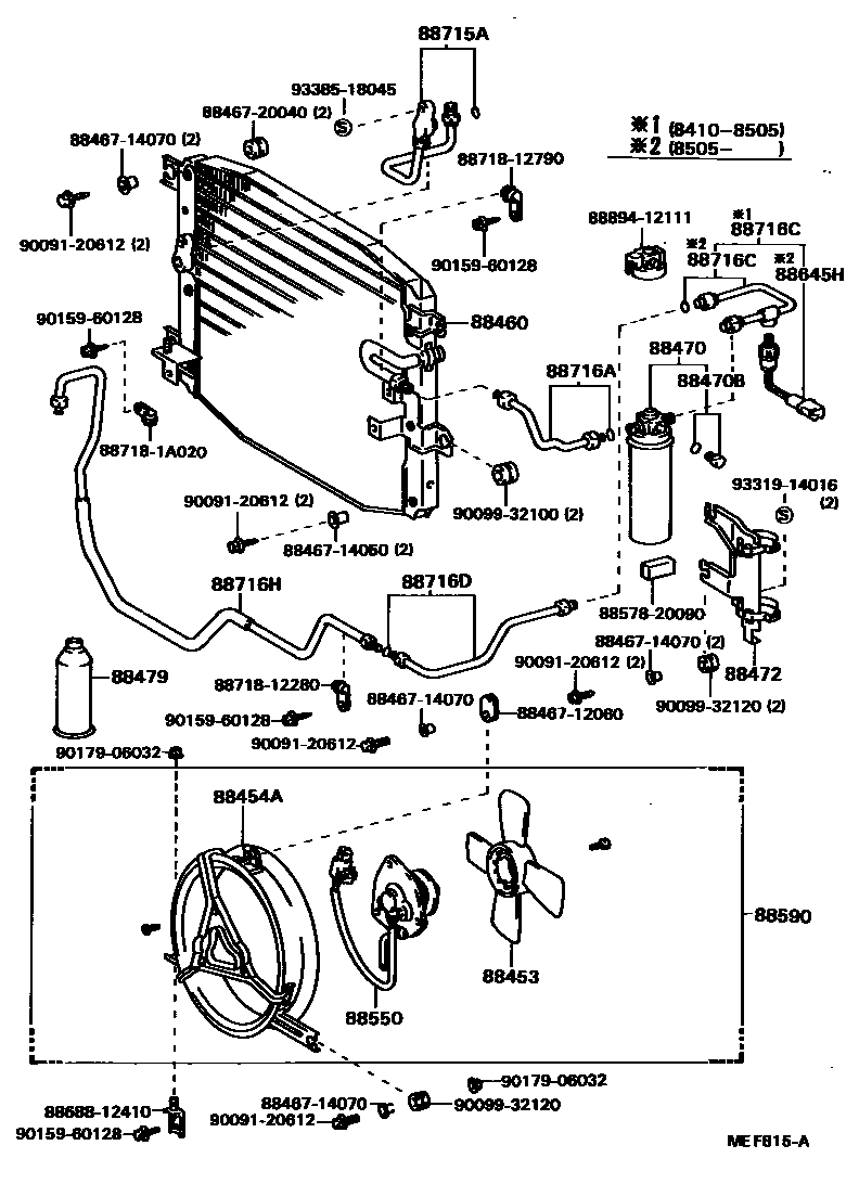 Toyota COROLLA Heating & Air Conditioning - Cooler Piping EPC diagram — MEF815A