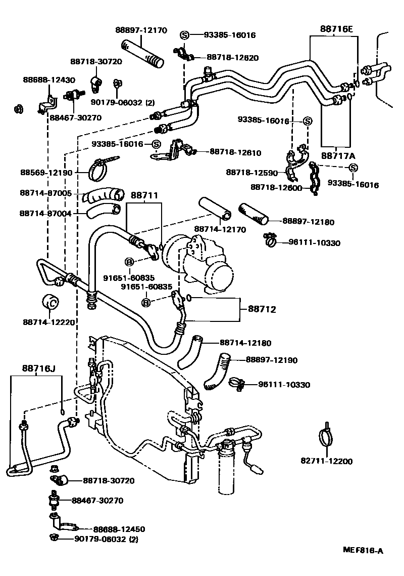 Toyota COROLLA Heating & Air Conditioning - Cooler Piping EPC diagram — MEF816A