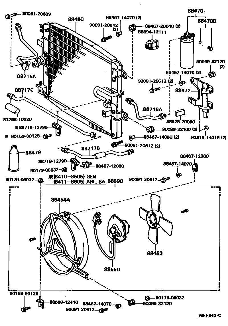 Toyota COROLLA Heating & Air Conditioning - Cooler Piping EPC diagram — MEF843C