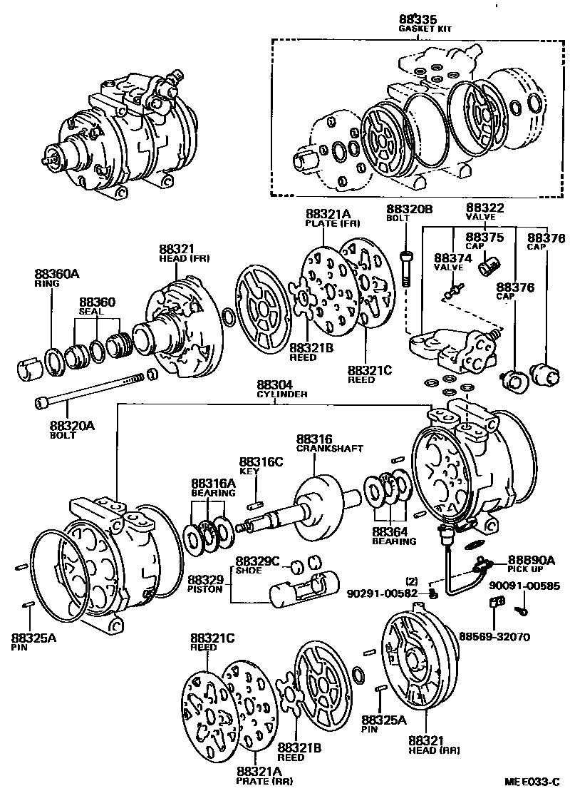 Toyota COROLLA Heating & Air Conditioning - Compressor EPC diagram — MEE033C