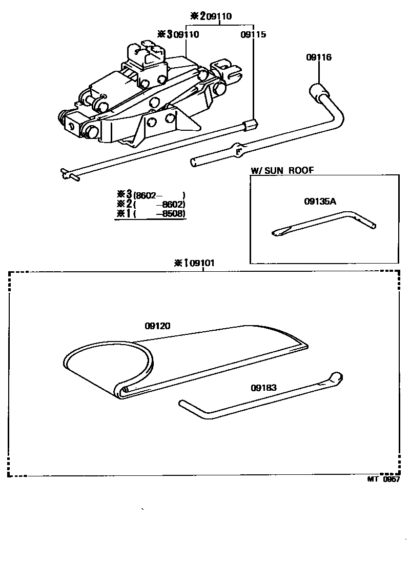 Toyota COROLLA Standard Tools EPC diagram — MT0957