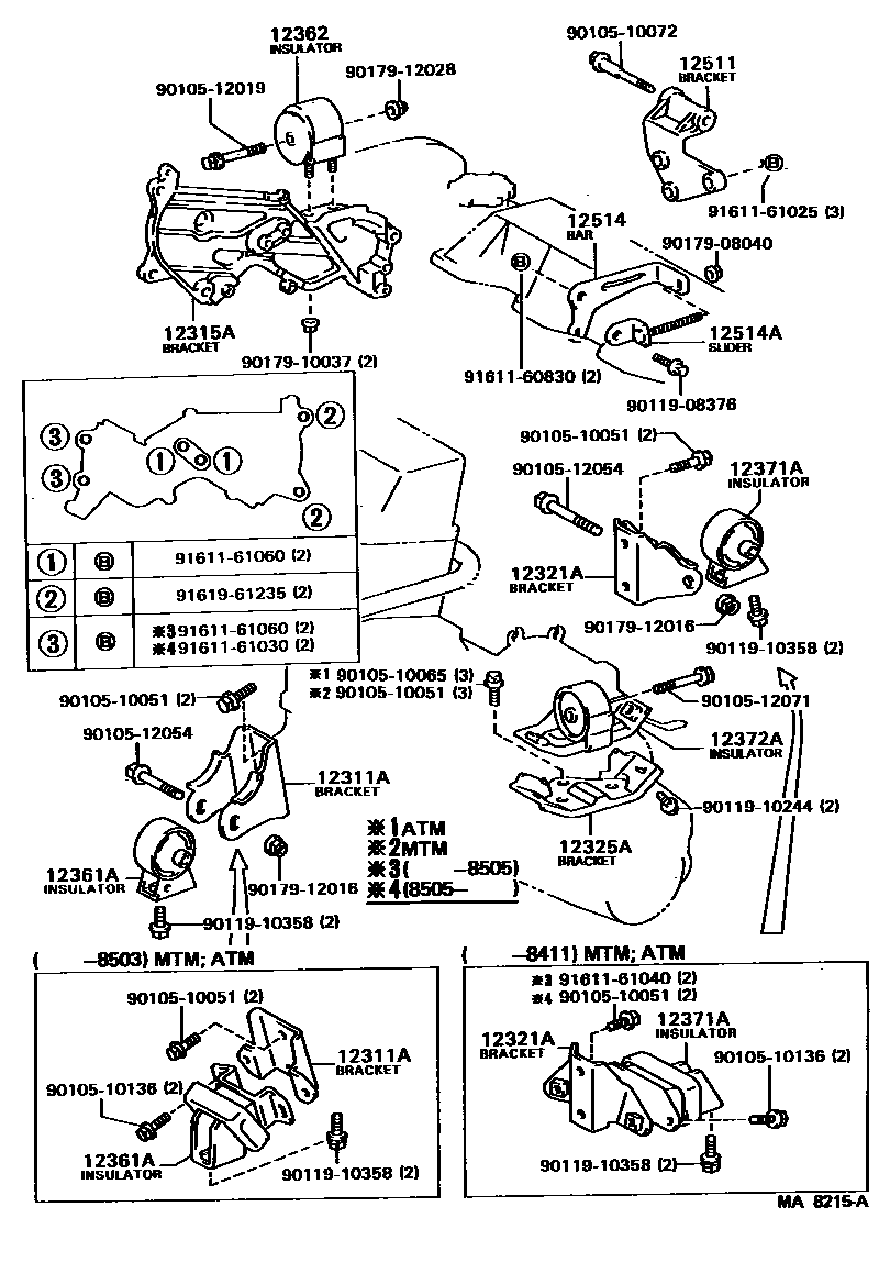 Toyota COROLLA Engine Mounting EPC diagram — MA8215A