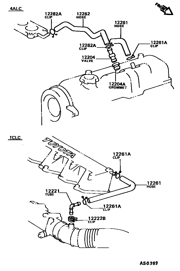 Toyota COROLLA Ventilation Hose EPC diagram — AS0389