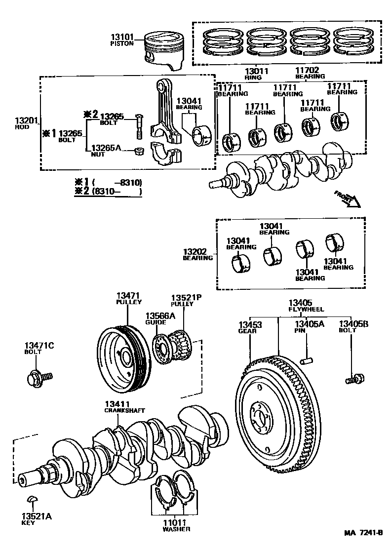 Toyota COROLLA Crankshaft & Piston EPC diagram — MA7241B